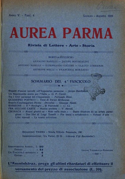 Aurea Parma rivista di storia, letteratura, arte