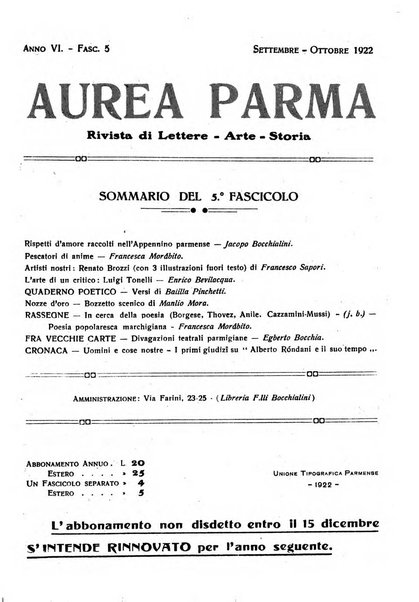 Aurea Parma rivista di storia, letteratura, arte