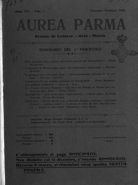 Aurea Parma rivista di storia, letteratura, arte