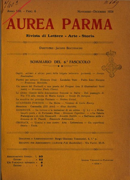 Aurea Parma rivista di storia, letteratura, arte