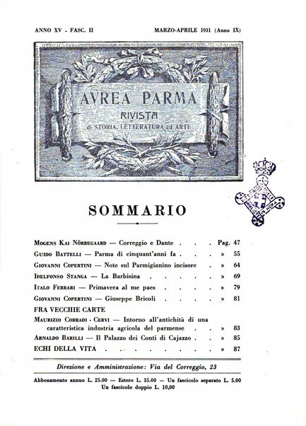 Aurea Parma rivista di storia, letteratura, arte