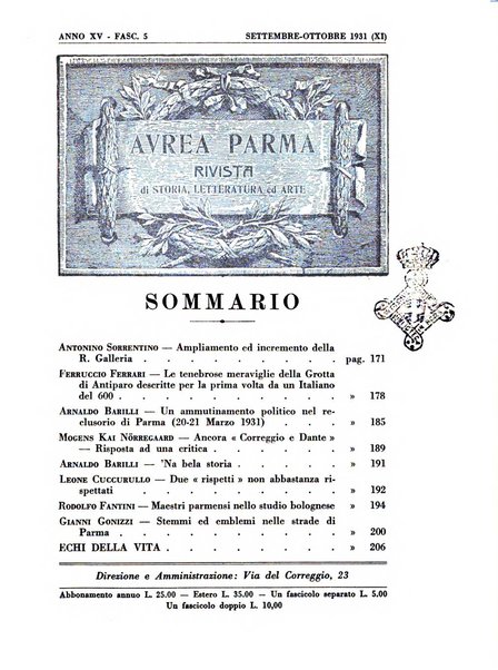 Aurea Parma rivista di storia, letteratura, arte