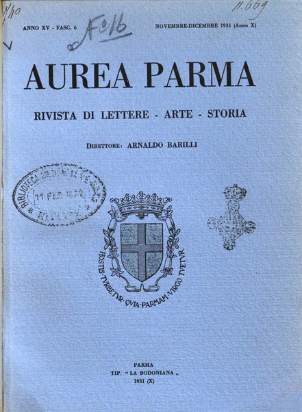 Aurea Parma rivista di storia, letteratura, arte