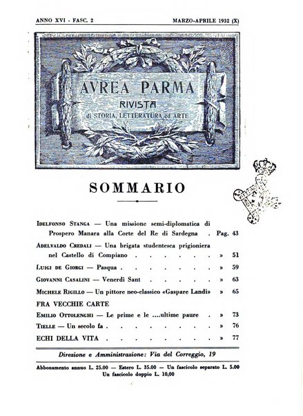 Aurea Parma rivista di storia, letteratura, arte