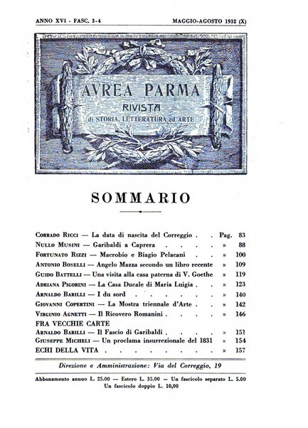 Aurea Parma rivista di storia, letteratura, arte