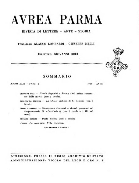 Aurea Parma rivista di storia, letteratura, arte