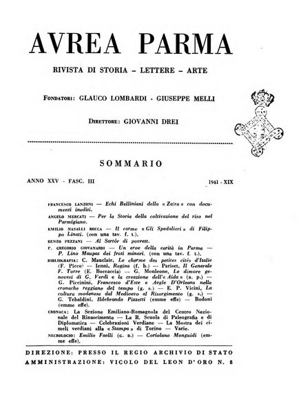 Aurea Parma rivista di storia, letteratura, arte