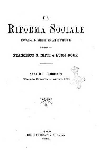 La riforma sociale rassegna di scienze sociali e politiche