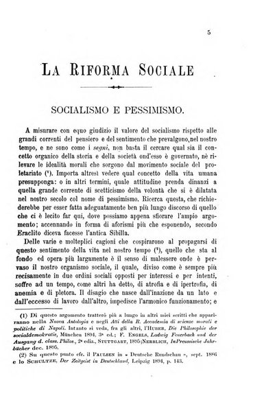 La riforma sociale rassegna di scienze sociali e politiche