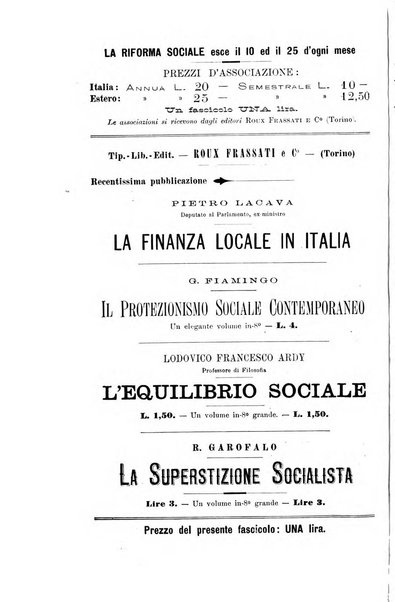 La riforma sociale rassegna di scienze sociali e politiche