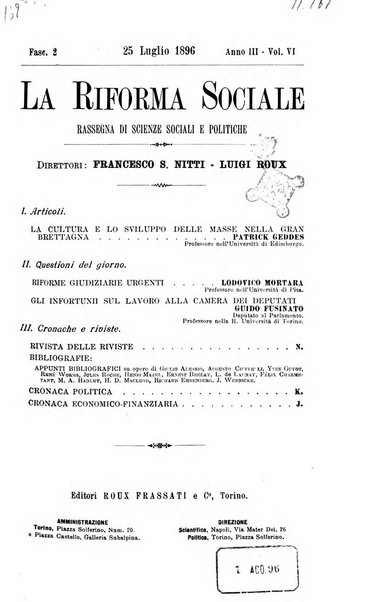 La riforma sociale rassegna di scienze sociali e politiche