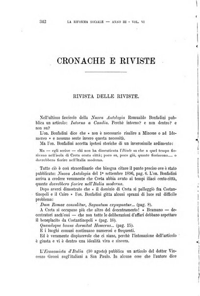 La riforma sociale rassegna di scienze sociali e politiche