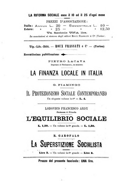 La riforma sociale rassegna di scienze sociali e politiche