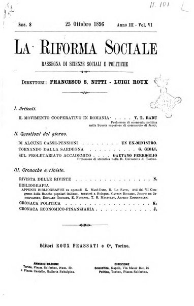 La riforma sociale rassegna di scienze sociali e politiche