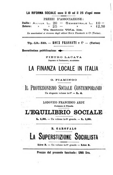 La riforma sociale rassegna di scienze sociali e politiche