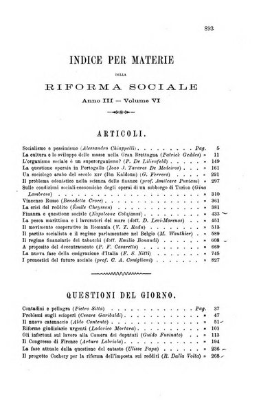 La riforma sociale rassegna di scienze sociali e politiche