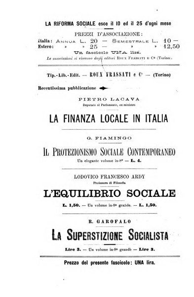 La riforma sociale rassegna di scienze sociali e politiche