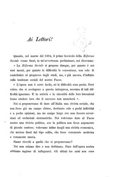 La riforma sociale rassegna di scienze sociali e politiche