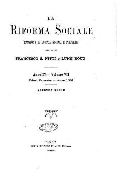 La riforma sociale rassegna di scienze sociali e politiche