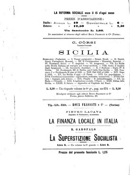 La riforma sociale rassegna di scienze sociali e politiche