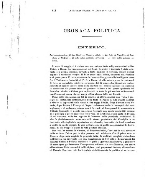 La riforma sociale rassegna di scienze sociali e politiche