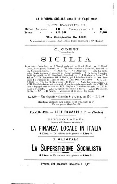 La riforma sociale rassegna di scienze sociali e politiche