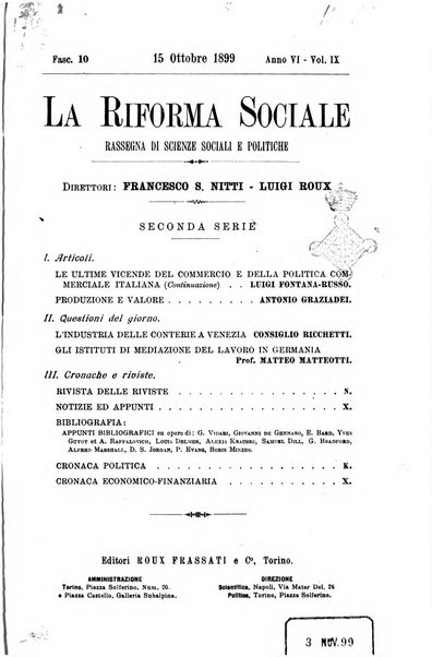 La riforma sociale rassegna di scienze sociali e politiche