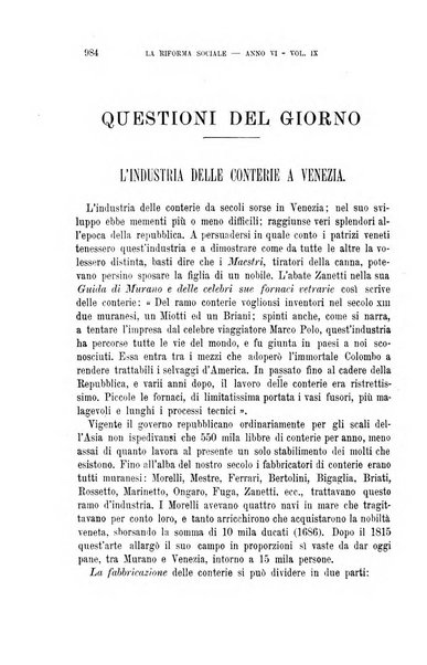 La riforma sociale rassegna di scienze sociali e politiche