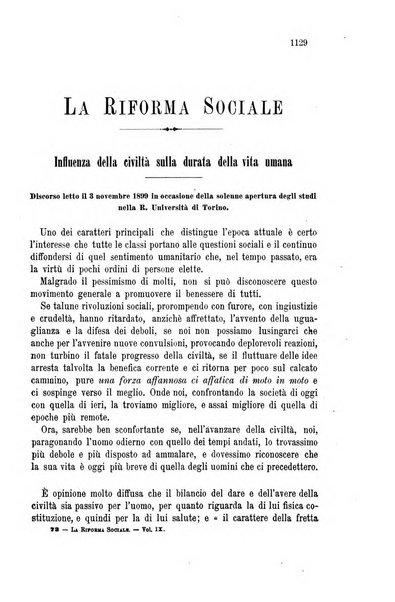 La riforma sociale rassegna di scienze sociali e politiche