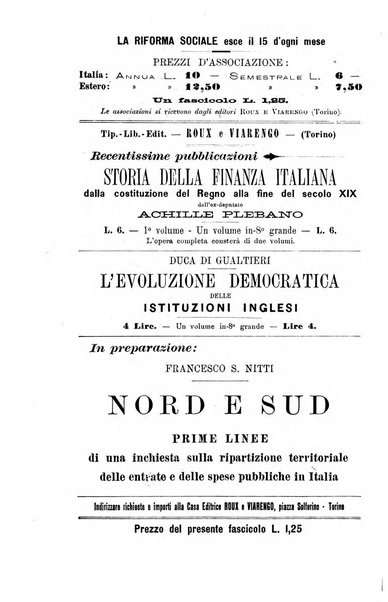 La riforma sociale rassegna di scienze sociali e politiche