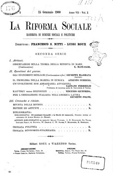 La riforma sociale rassegna di scienze sociali e politiche