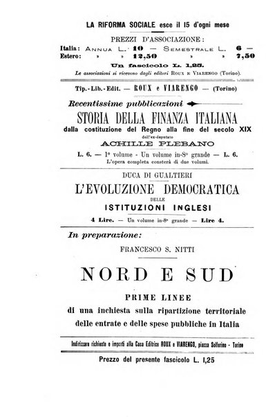 La riforma sociale rassegna di scienze sociali e politiche