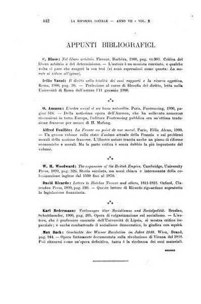 La riforma sociale rassegna di scienze sociali e politiche