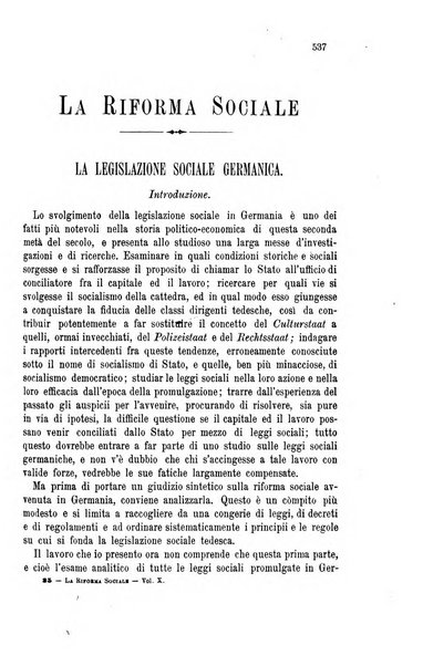 La riforma sociale rassegna di scienze sociali e politiche