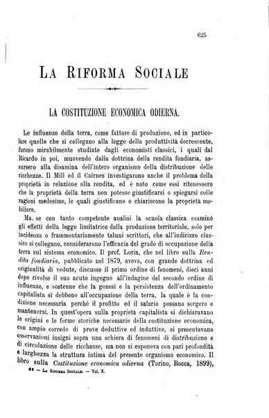 La riforma sociale rassegna di scienze sociali e politiche