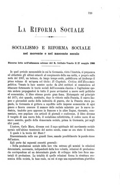 La riforma sociale rassegna di scienze sociali e politiche