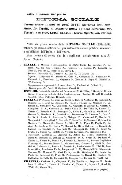 La riforma sociale rassegna di scienze sociali e politiche