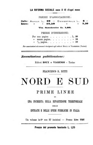 La riforma sociale rassegna di scienze sociali e politiche