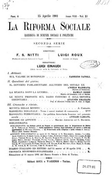 La riforma sociale rassegna di scienze sociali e politiche