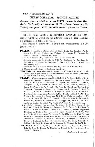 La riforma sociale rassegna di scienze sociali e politiche