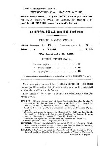 La riforma sociale rassegna di scienze sociali e politiche