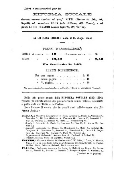 La riforma sociale rassegna di scienze sociali e politiche