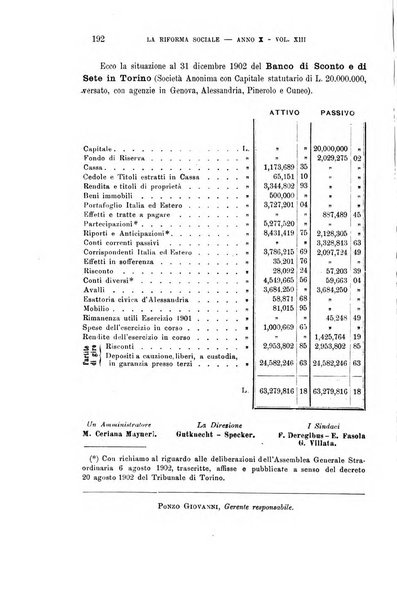 La riforma sociale rassegna di scienze sociali e politiche