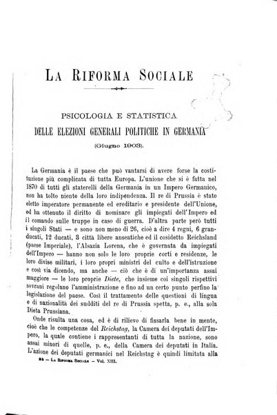 La riforma sociale rassegna di scienze sociali e politiche