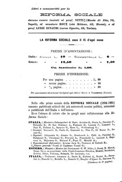 La riforma sociale rassegna di scienze sociali e politiche