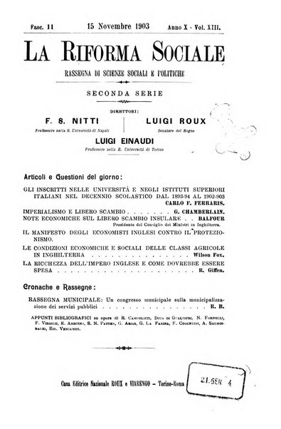 La riforma sociale rassegna di scienze sociali e politiche