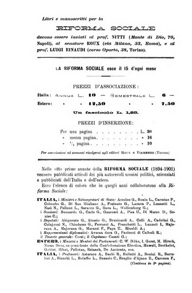 La riforma sociale rassegna di scienze sociali e politiche