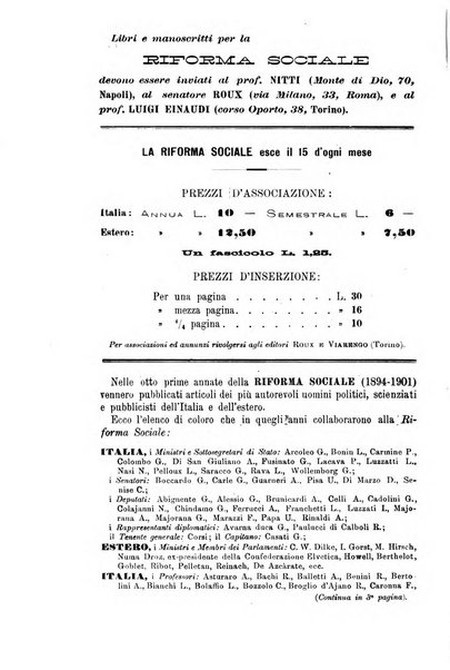 La riforma sociale rassegna di scienze sociali e politiche