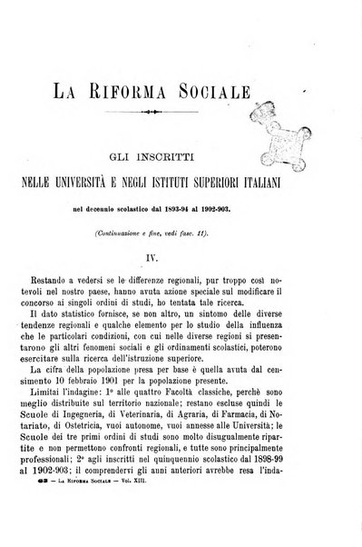 La riforma sociale rassegna di scienze sociali e politiche