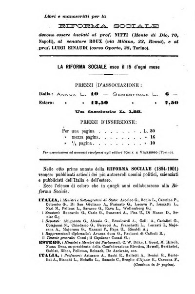 La riforma sociale rassegna di scienze sociali e politiche